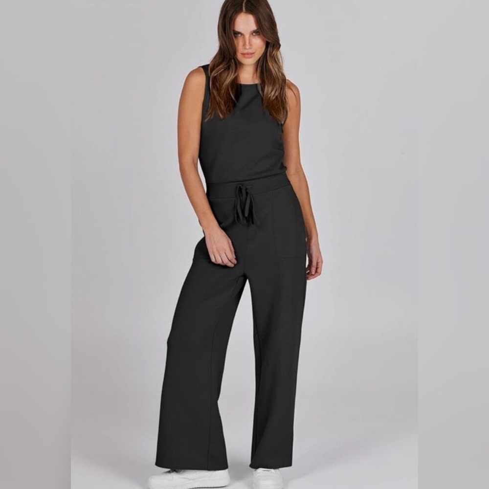 NEW ANRABESS Womens Jumpsuit Casual Summer Dressy Romper Sleeveless Wide Leg L